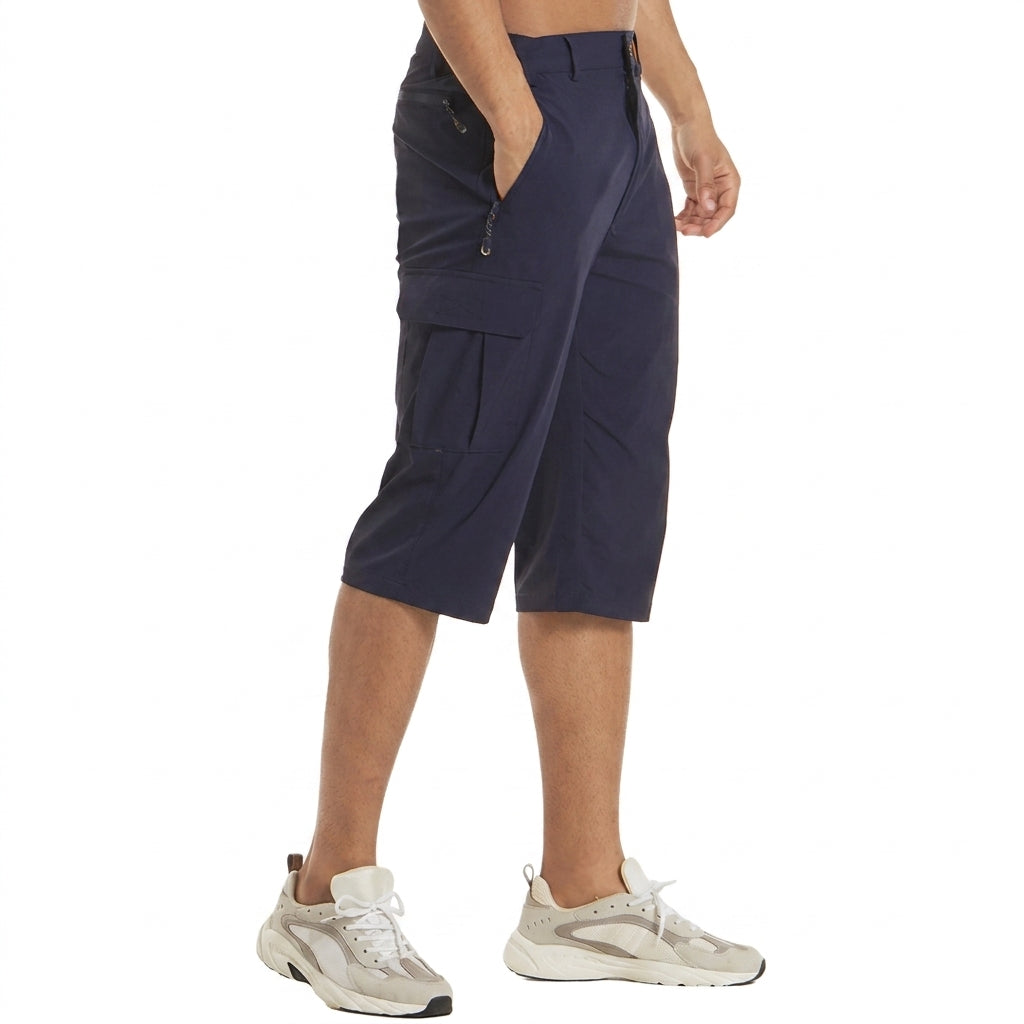 Męskie szorty cargo o długości do kolan z kieszeniami bocznymi i szlufkami-Shorts for men-Olave