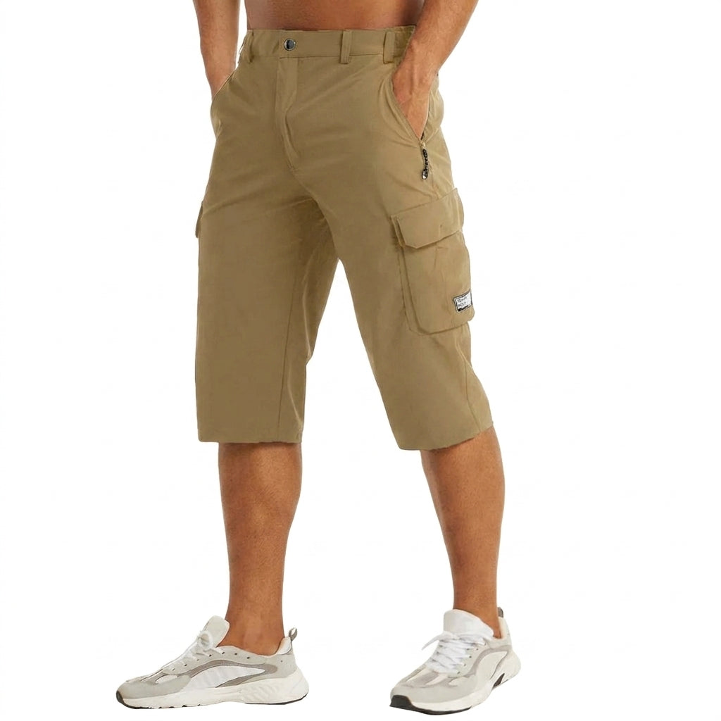 Męskie szorty cargo o długości do kolan z kieszeniami bocznymi i szlufkami-Shorts for men-Olave