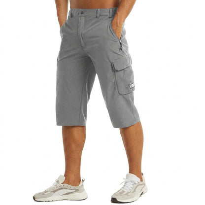 Męskie szorty cargo o długości do kolan z kieszeniami bocznymi i szlufkami-Shorts for men-Olave