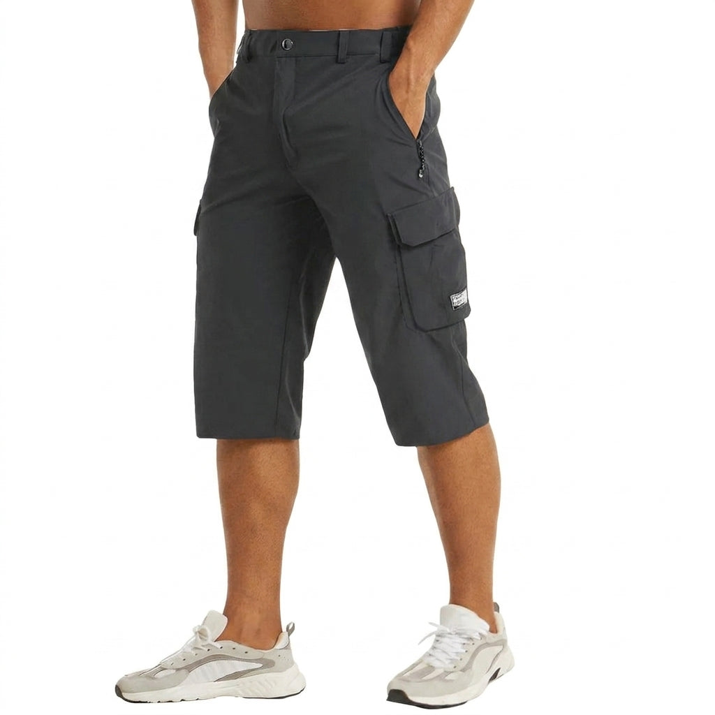 Męskie szorty cargo o długości do kolan z kieszeniami bocznymi i szlufkami-Shorts for men-Olave