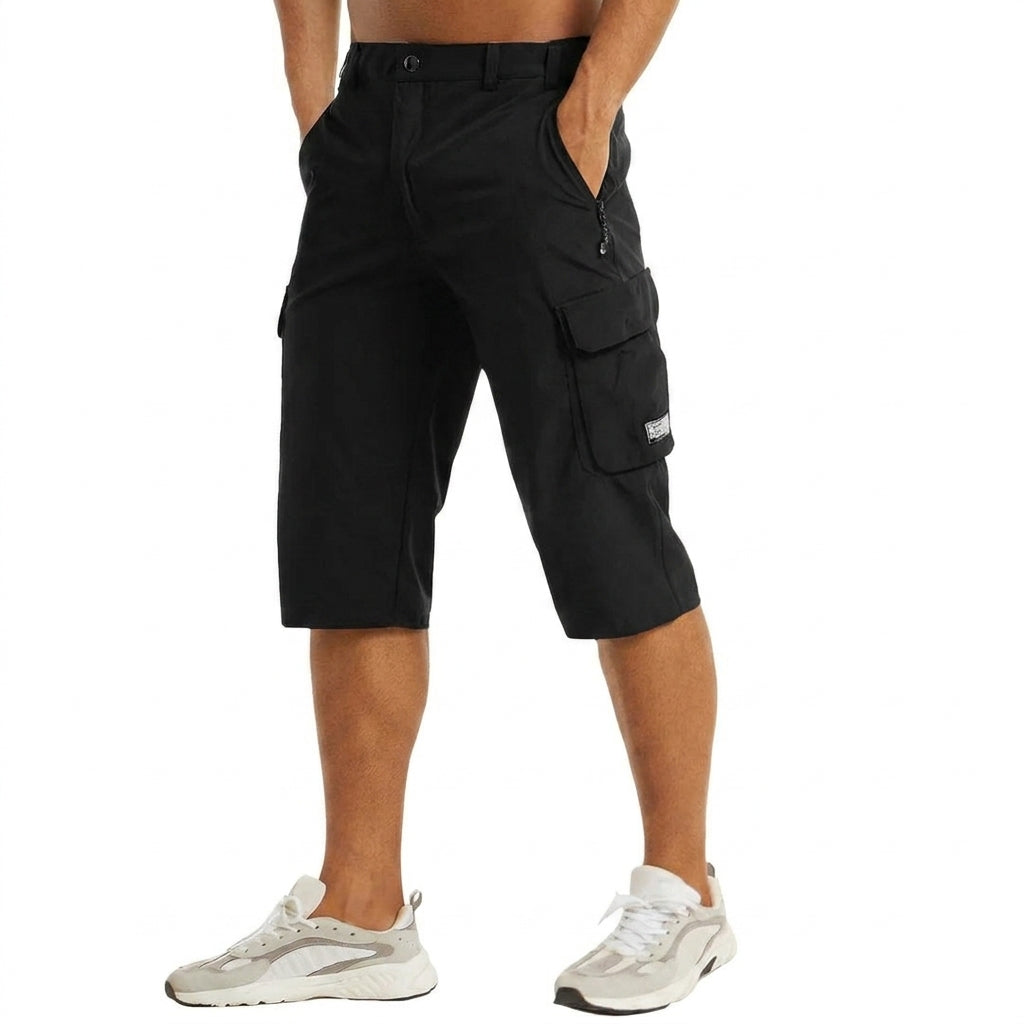 Męskie szorty cargo o długości do kolan z kieszeniami bocznymi i szlufkami-Shorts for men-Olave