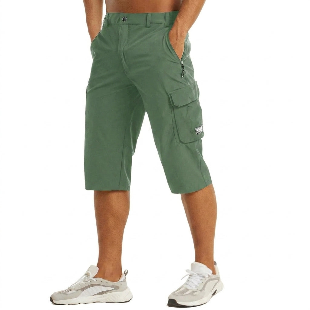 Męskie szorty cargo o długości do kolan z kieszeniami bocznymi i szlufkami-Shorts for men-Olave