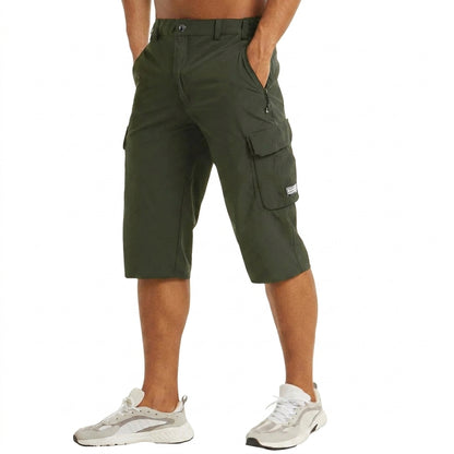 Męskie szorty cargo o długości do kolan z kieszeniami bocznymi i szlufkami-Shorts for men-Olave