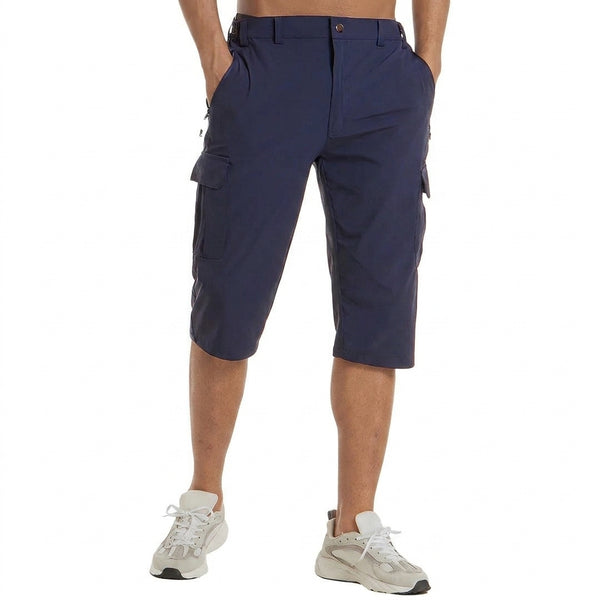 Męskie szorty cargo o długości do kolan z kieszeniami bocznymi i szlufkami-Shorts for men-Olave