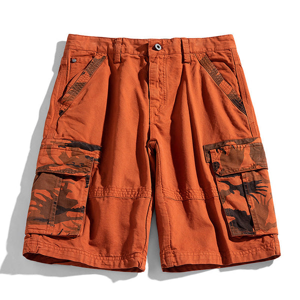 Męskie szorty cargo z kieszeniami z klapkami i wzorem moro-Shorts for men-Olave