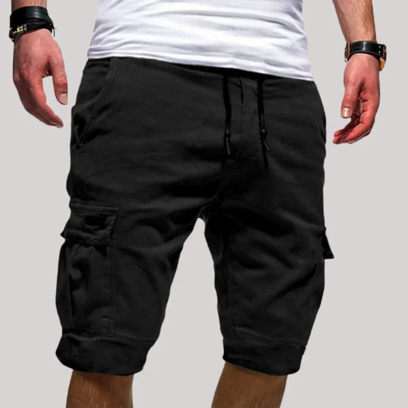 Męskie Szorty Cargo z Pasem na Sznurek i Wieloma Kieszeniami-Shorts for men-Olave
