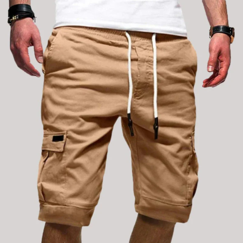 Męskie Szorty Cargo z Pasem na Sznurek i Wieloma Kieszeniami-Shorts for men-Olave