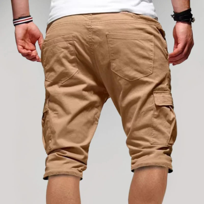 Męskie Szorty Cargo z Pasem na Sznurek i Wieloma Kieszeniami-Shorts for men-Olave
