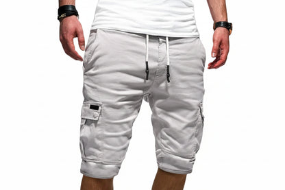 Męskie Szorty Cargo z Pasem na Sznurek i Wieloma Kieszeniami-Shorts for men-Olave
