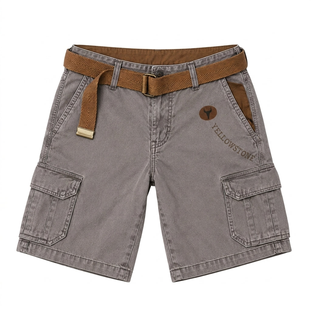 Męskie szorty cargo z paskiem i nadrukiem Yellowstone-Shorts for men-Olave