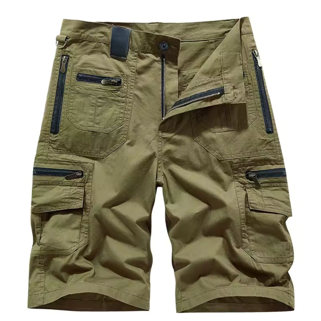 Męskie Szorty Cargo z Wieloma Kieszeniami i Zapięciem na Zamek-Shorts for men-Olave