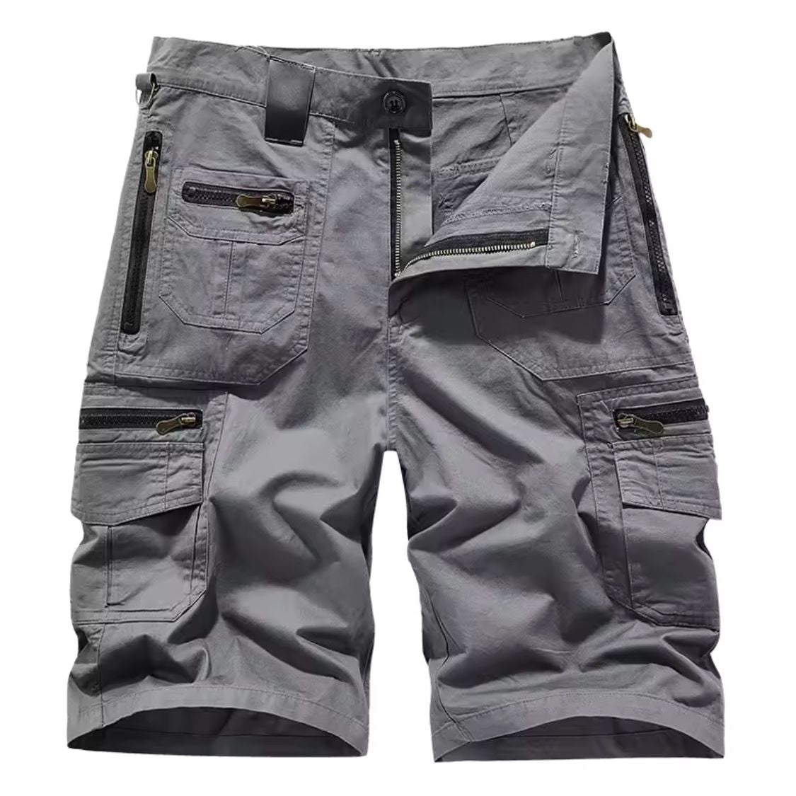 Męskie Szorty Cargo z Wieloma Kieszeniami i Zapięciem na Zamek-Shorts for men-Olave