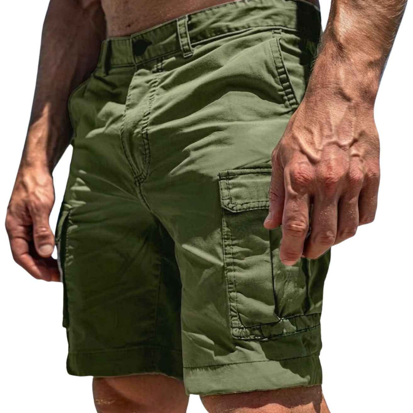 Męskie Szorty Cargo z Zapięciem na Guzik i Kieszeniami Bocznymi-Shorts for men-Olave