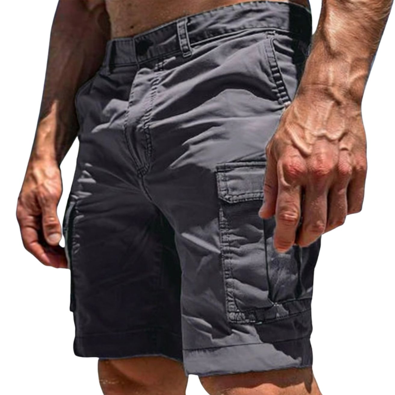 Męskie Szorty Cargo z Zapięciem na Guzik i Kieszeniami Bocznymi-Shorts for men-Olave