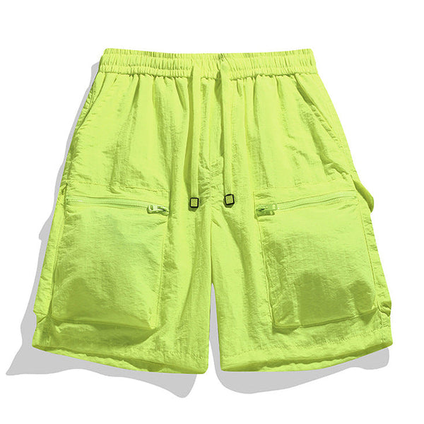 Męskie szorty cargo ze sznurkiem i kieszeniami na zamek-Shorts for men-Olave