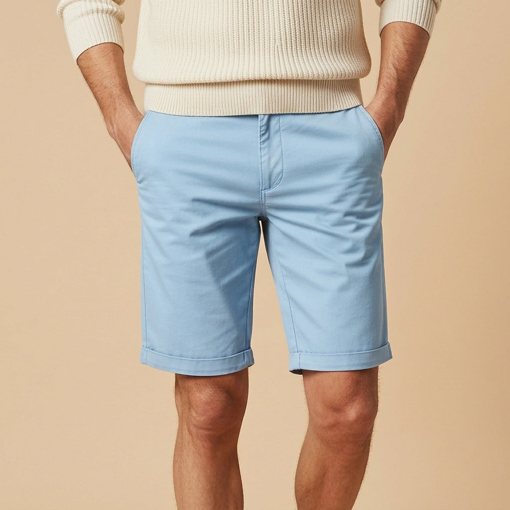 Męskie szorty z płaskim przodem i elastycznym pasem-Shorts for men-Olave