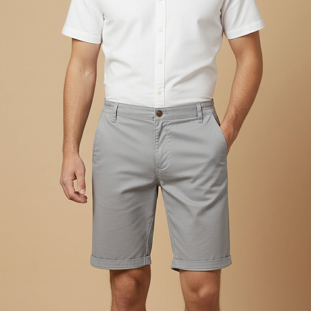 Męskie szorty z płaskim przodem i elastycznym pasem-Shorts for men-Olave