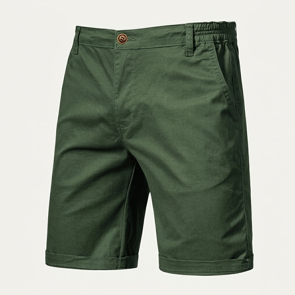 Męskie szorty z płaskim przodem i elastycznym pasem-Shorts for men-Olave