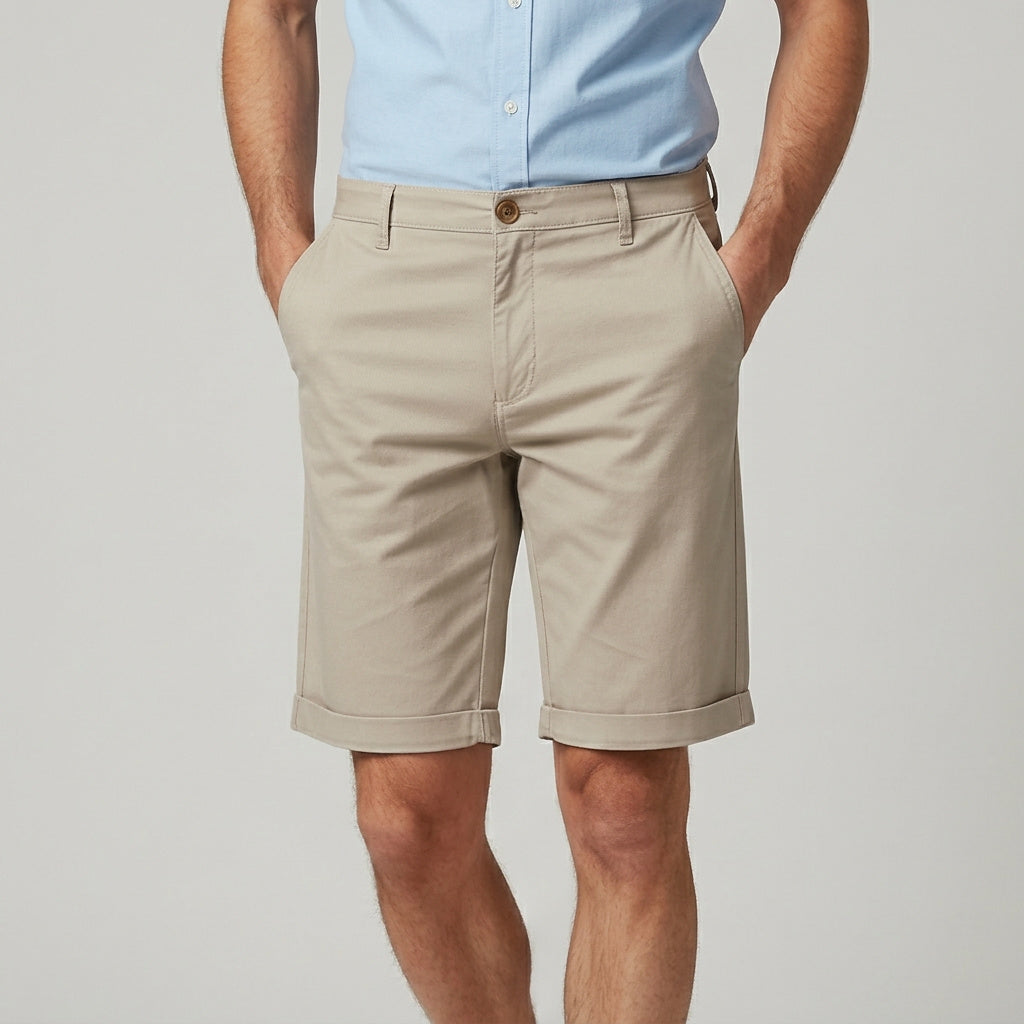 Męskie szorty z płaskim przodem i elastycznym pasem-Shorts for men-Olave