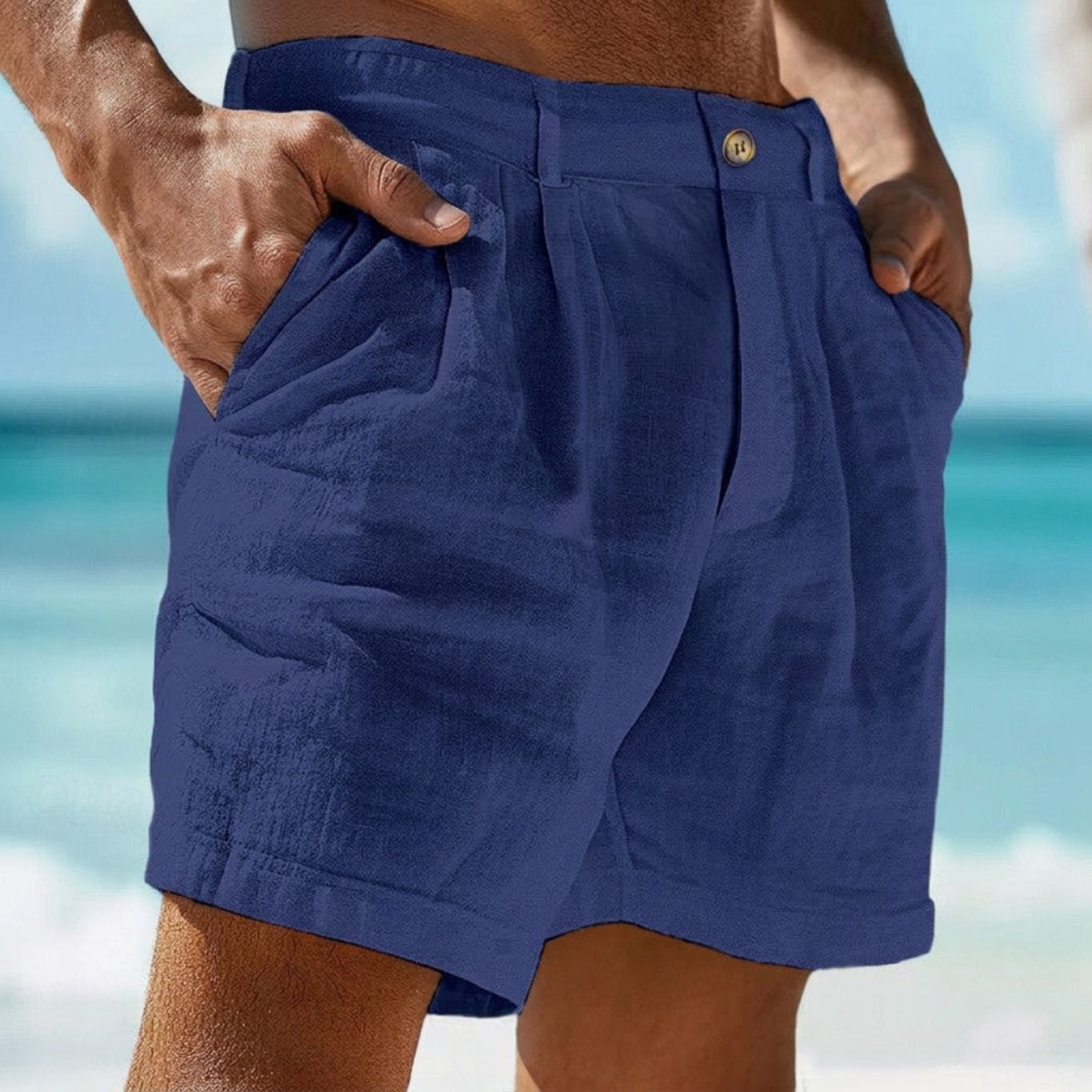 Męskie Szorty z Zakładkami i Zapięciem na Guzik-Shorts for men-Olave