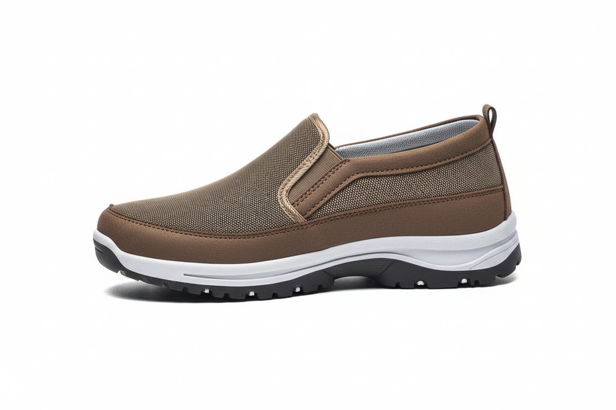 Męskie wsuwane buty z siateczkową powierzchnią i konstrukcją panelową-Footwear for Men-Olave