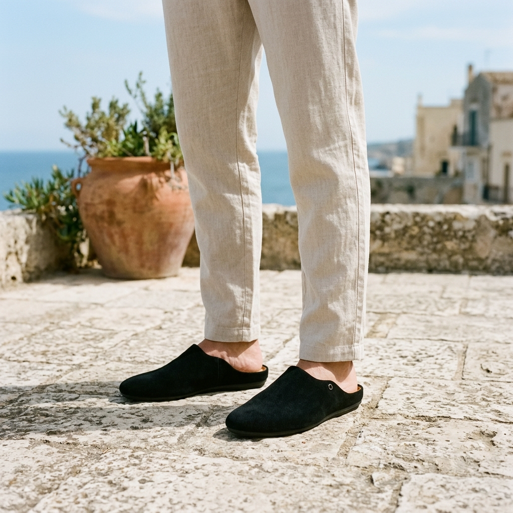 Męskie zamszowe mule z metalowymi ćwiekami-Footwear for men-Olave