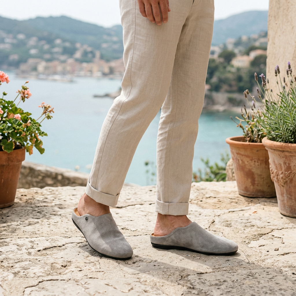 Męskie zamszowe mule z metalowymi ćwiekami-Footwear for men-Olave