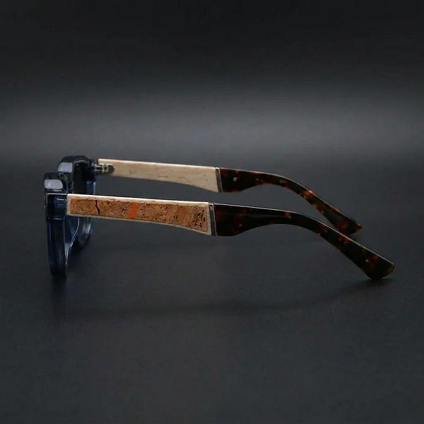 Okulary przeciwsłoneczne unisex z okrągłymi oprawkami i korkowymi akcentami na zausznikach-Glasses for women-Olave