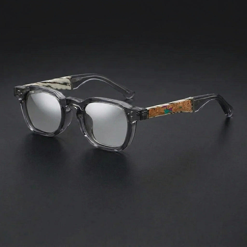 Okulary przeciwsłoneczne unisex z okrągłymi oprawkami i korkowymi akcentami na zausznikach-Glasses for women-Olave