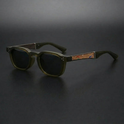 Okulary przeciwsłoneczne unisex z okrągłymi oprawkami i korkowymi akcentami na zausznikach-Glasses for women-Olave