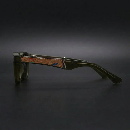 Okulary przeciwsłoneczne unisex z okrągłymi oprawkami i korkowymi akcentami na zausznikach-Glasses for women-Olave