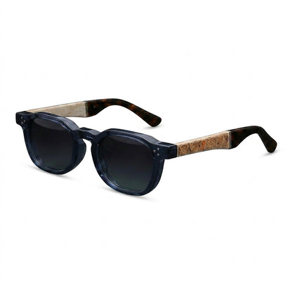 Okulary przeciwsłoneczne unisex z okrągłymi oprawkami i korkowymi akcentami na zausznikach-Glasses for women-Olave