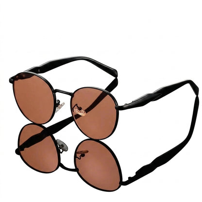 Okulary przeciwsłoneczne unisex z okrągłymi oprawkami i metalowymi zausznikami-Glasses for women-Olave