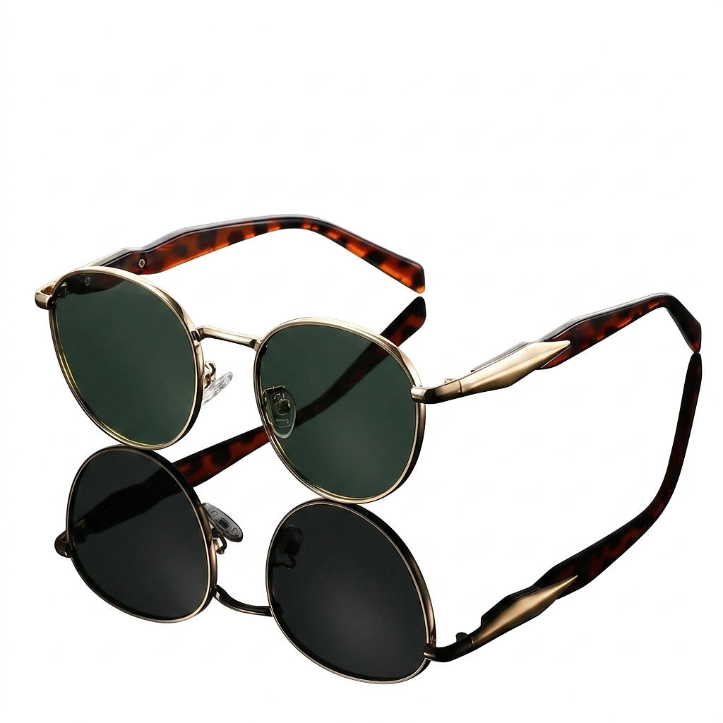 Okulary przeciwsłoneczne unisex z okrągłymi oprawkami i metalowymi zausznikami-Glasses for women-Olave