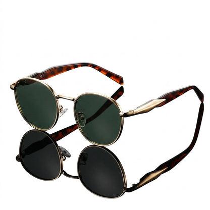 Okulary przeciwsłoneczne unisex z okrągłymi oprawkami i metalowymi zausznikami-Glasses for women-Olave