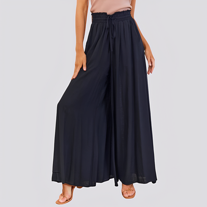 Spodnie damskie z szerokimi nogawkami i elastycznym pasem ze sznurkiem-Pants for Women-Olave