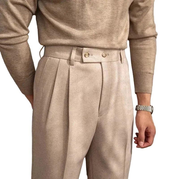 Spodnie męskie z wysokim stanem i zakładkami z przodu-Pants for Men-Olave