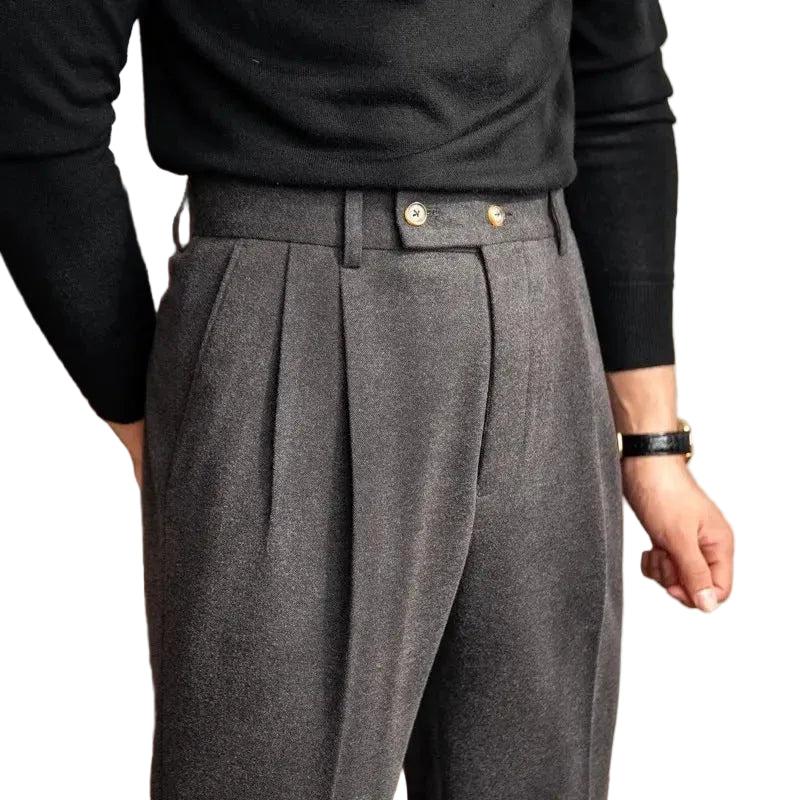 Spodnie męskie z wysokim stanem i zakładkami z przodu-Pants for Men-Olave