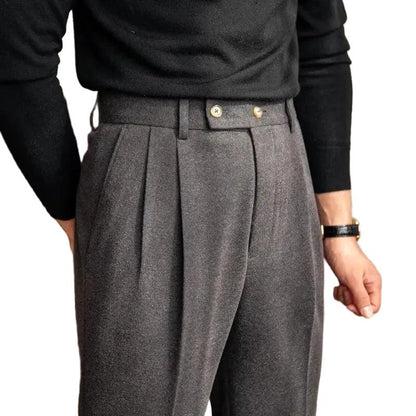 Spodnie męskie z wysokim stanem i zakładkami z przodu-Pants for Men-Olave