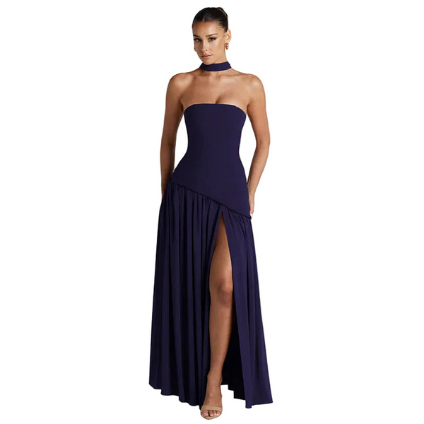 Sukienka damska bez ramiączek z wiązaniem na szyi-Maxi Dress-Olave