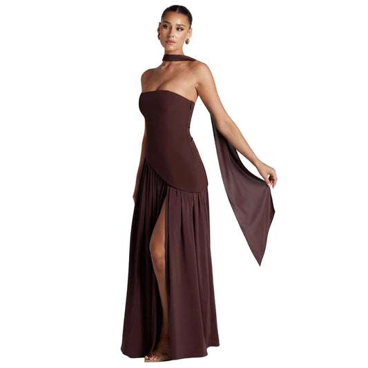 Sukienka damska bez ramiączek z wiązaniem na szyi-Olave