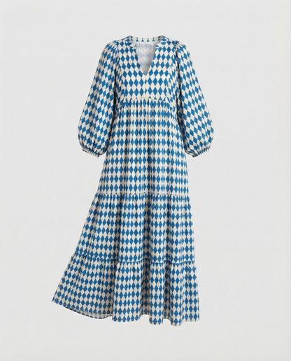 Sukienka damska midi z dekoltem w kształcie litery V i warstwową konstrukcją-Midi Dress-Olave