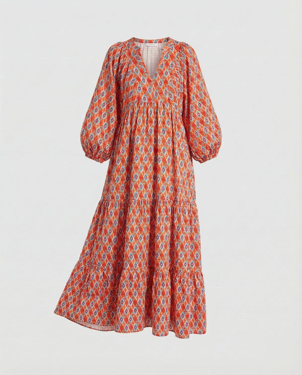 Sukienka damska midi z dekoltem w kształcie litery V i warstwową konstrukcją-Midi Dress-Olave