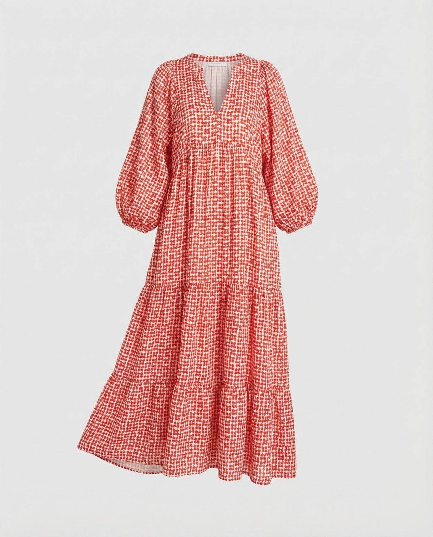 Sukienka damska midi z dekoltem w kształcie litery V i warstwową konstrukcją-Midi Dress-Olave