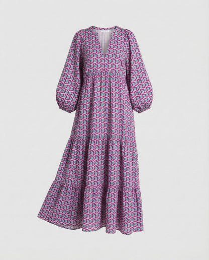 Sukienka damska midi z dekoltem w kształcie litery V i warstwową konstrukcją-Midi Dress-Olave