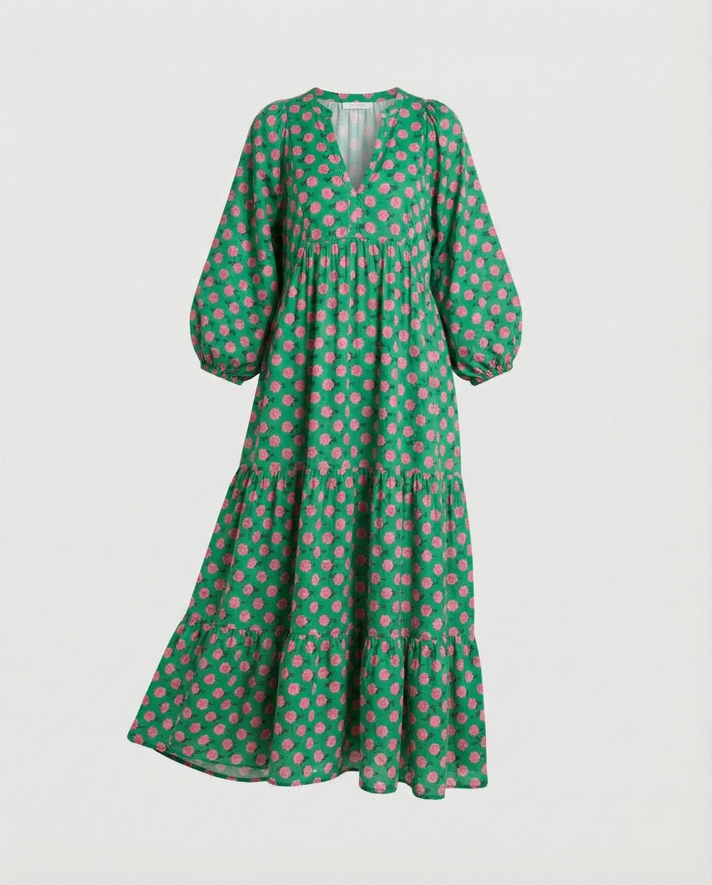 Sukienka damska midi z dekoltem w kształcie litery V i warstwową konstrukcją-Midi Dress-Olave