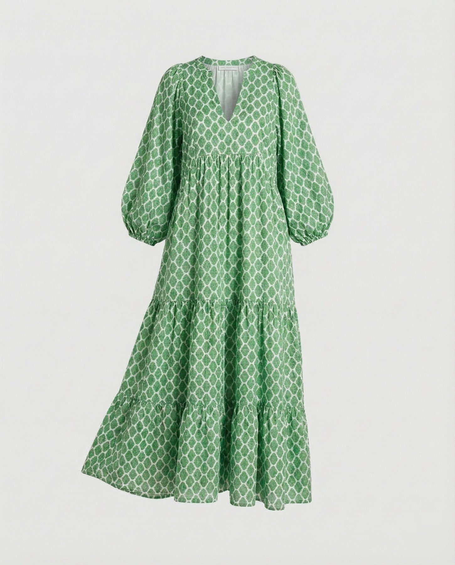 Sukienka damska midi z dekoltem w kształcie litery V i warstwową konstrukcją-Midi Dress-Olave