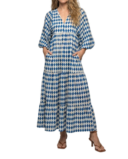 Sukienka damska midi z dekoltem w kształcie litery V i warstwową konstrukcją-Midi Dress-Olave