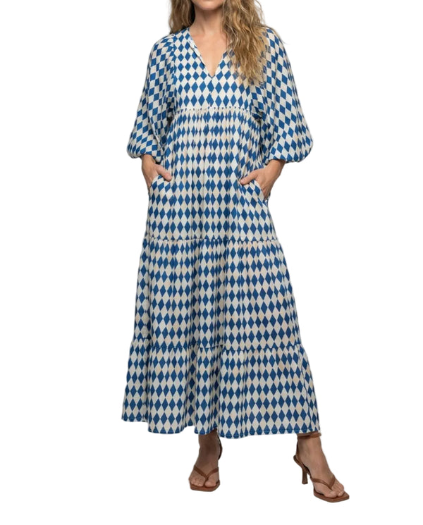 Sukienka damska midi z dekoltem w kształcie litery V i warstwową konstrukcją-Midi Dress-Olave