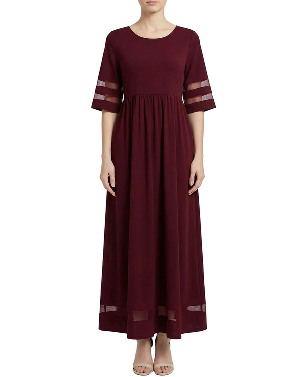Sukienka damska midi z okrągłym dekoltem i rękawami 3/4-Maxi Dress-Olave